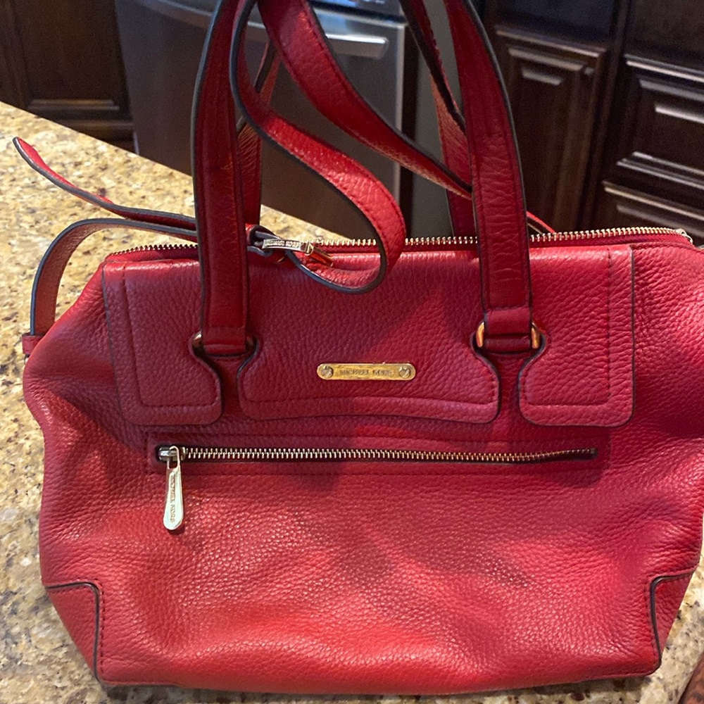 Michael Kors red purse with attachable long strap